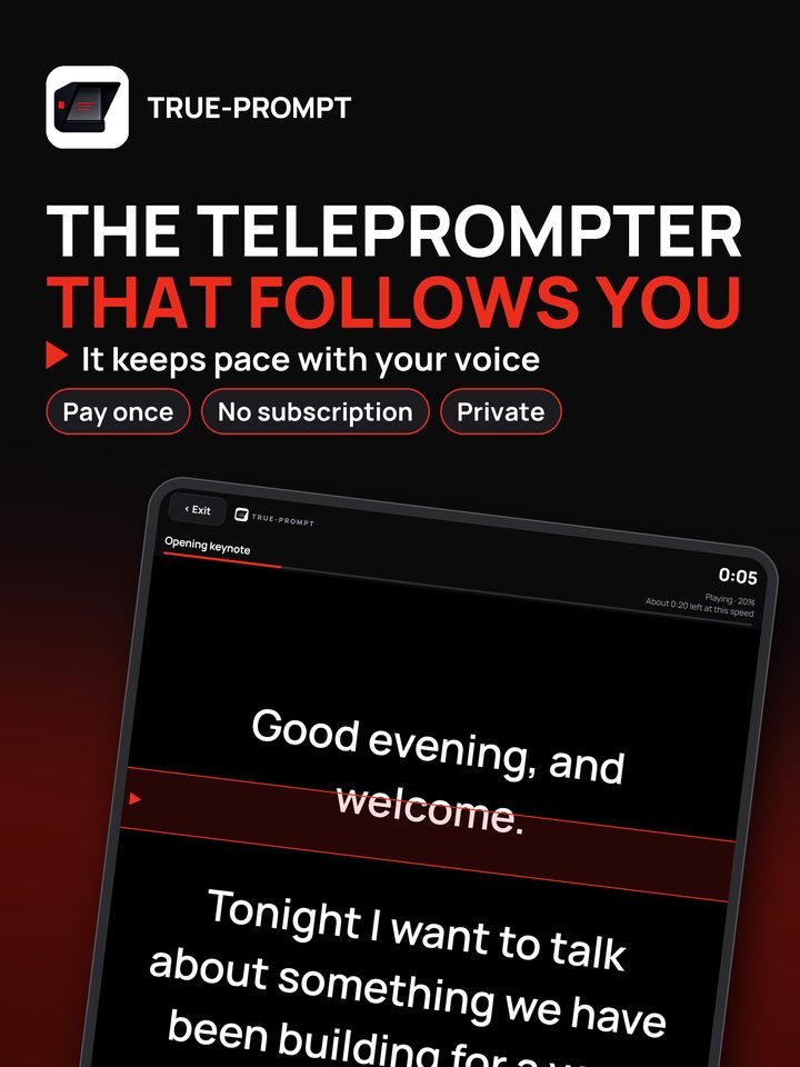 True-Prompt on iPad: the teleprompter that follows you