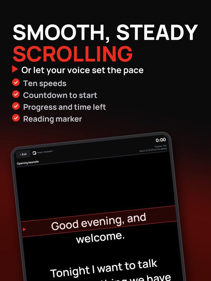 True-Prompt on iPad with smooth, steady scrolling
