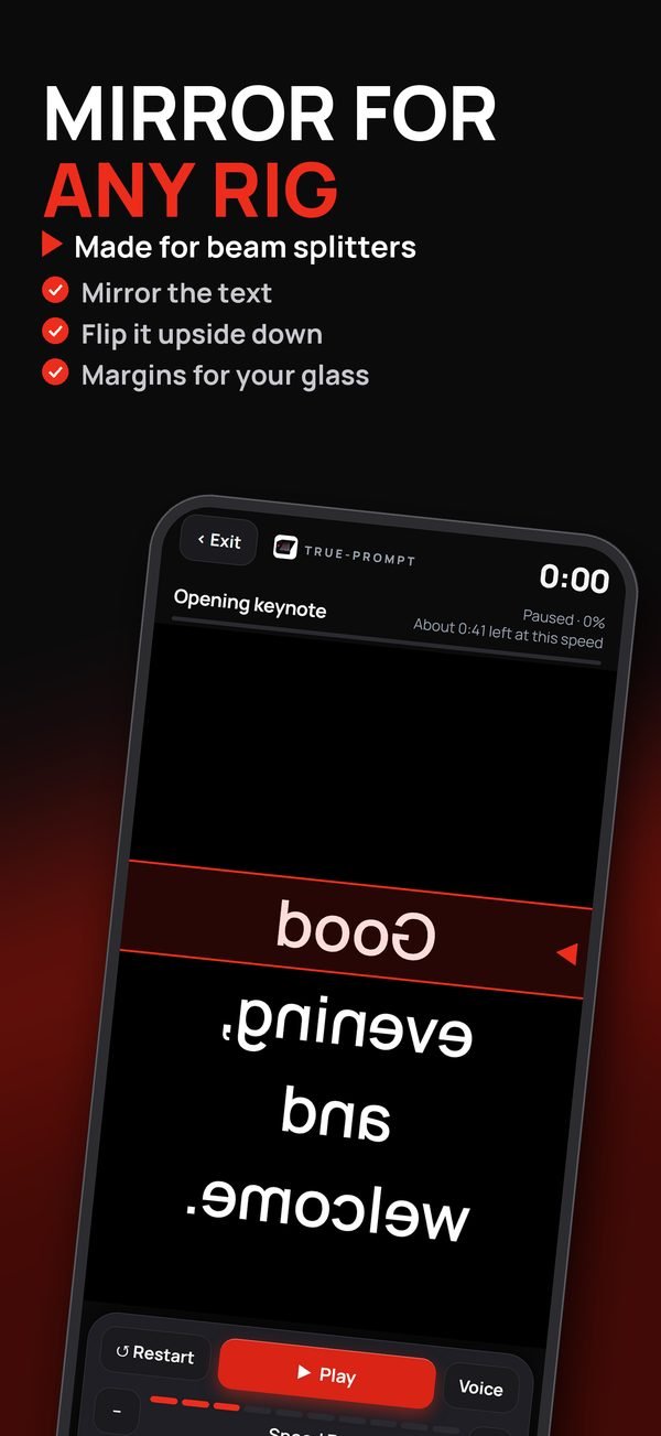 Mirror for any rig: made for beam splitters. Mirror the text, flip it upside down, margins for your glass.