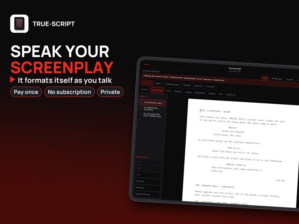 True-Script on iPad dictating a scene