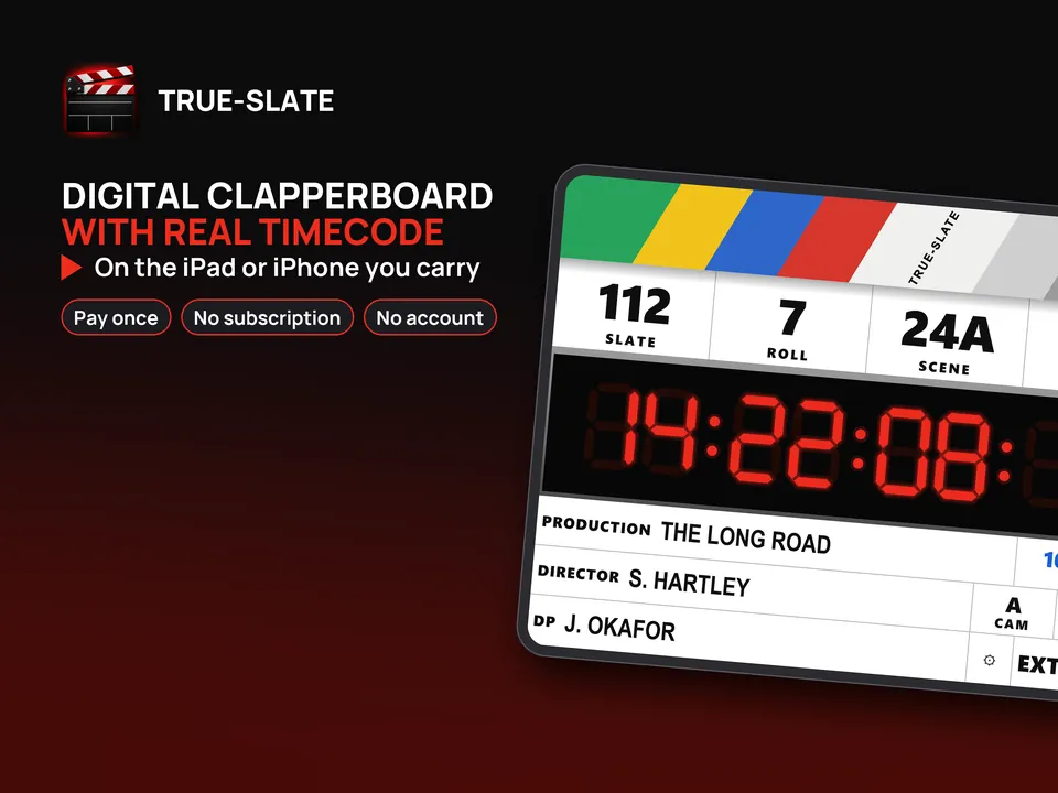 True-Slate on iPad: digital clapperboard with real timecode