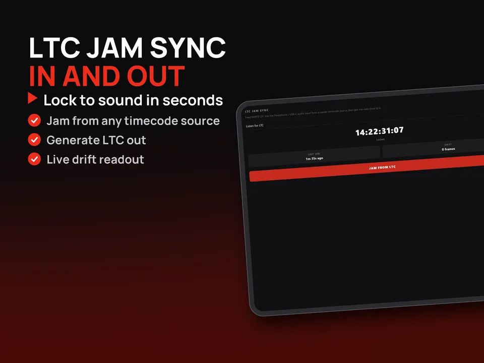 LTC jam sync in and out on iPad: lock to sound in seconds